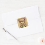 Sticker Carré Ours Brun Mignon Avec Un Pot De Miel (Enveloppe)