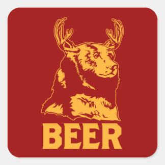 Sticker Carré Ours + Cerf = Bière