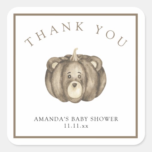 Sticker Carré Ours citrouille d'automne - merci (Devant)