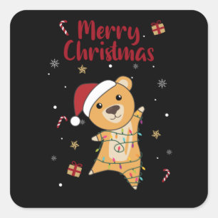 Sticker Carré Ours colorés Joyeux Noël Animaux d'hiver Ours