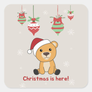 Sticker Carré Ours colorés Joyeux Noël Animaux d'hiver Ours