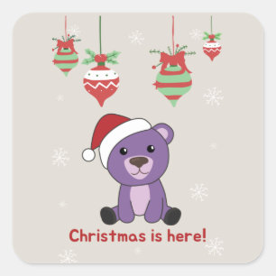 Sticker Carré Ours colorés Joyeux Noël Animaux d'hiver Ours
