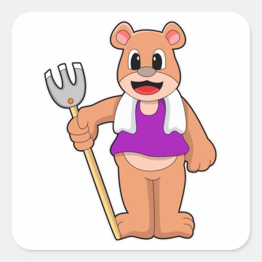 Sticker Carré Ours comme fermier avec le gâteau (Devant)