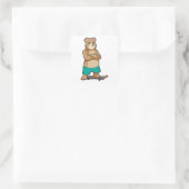 Sticker Carré Ours comme patineur avec skateboard (Sac)