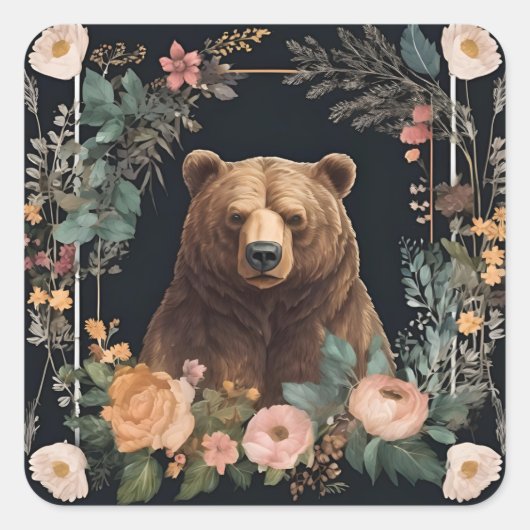Sticker Carré Ours Cottagecore (Devant)