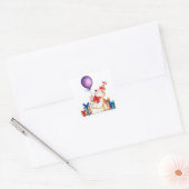 Sticker Carré Ours d'anniversaire avec ballon (Enveloppe)