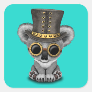 Sticker Carré Ours de koala mignon de bébé de Steampunk