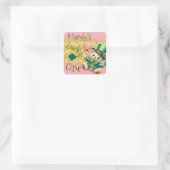 Sticker Carré Ours de la Saint-Patrick Rose Anniversaire Chanceu (Sac)
