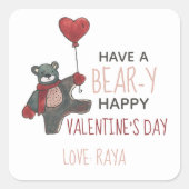 Sticker Carré Ours de la Saint Valentin avec nom (Devant)