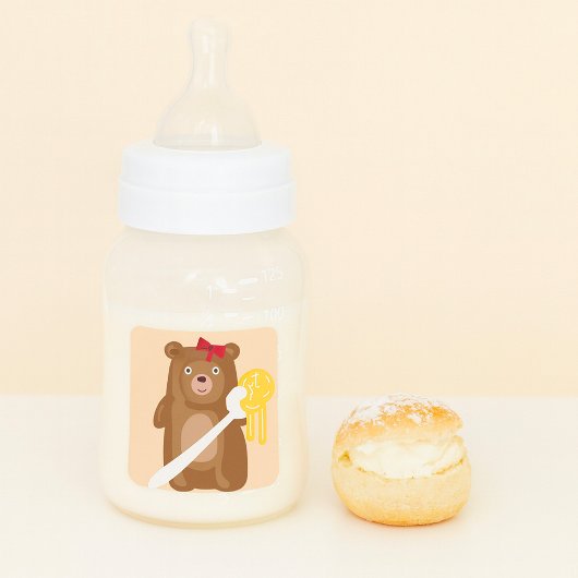Sticker Carré Ours de miel adorable avec cuillère et cabot rouge