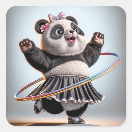Sticker Carré Ours De Panda Avec Hula Hula Hula Hoop Arc En Ciel (Devant)