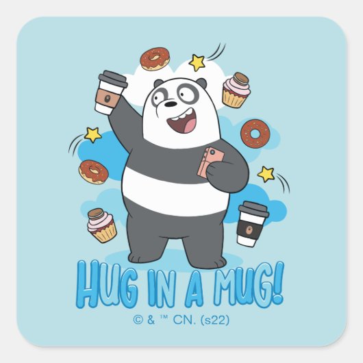 Sticker Carré Ours de Panda - Enferré dans une Mug ! (Devant)