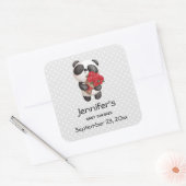 Sticker Carré Ours de Panda mignonne avec bouquet de Rose Enregi (Enveloppe)