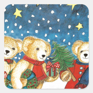 STICKER CARRÉ OURS DU JOUR DE NOËL AVEC CADEAUX