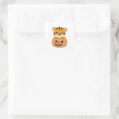 Sticker Carré Ours En Citrouille Orange Tiger Halloween Haircat (Sac)