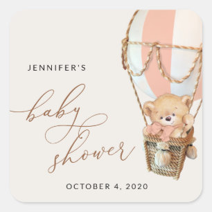 Sticker Carré Ours En Conflit, Ballotte À Air Chaud Rose, Baby s