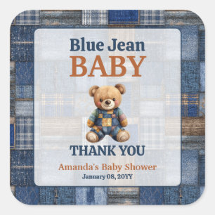 Sticker Carré Ours en denim western patchwork pour Baby Shower e