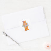 Sticker Carré Ours en mariée avec des fleurs (Enveloppe)