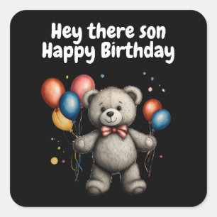 Sticker Carré Ours en peluche avec ballons