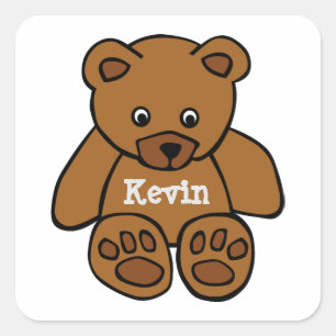 Sticker Carré ours en peluche brun - personnalisé