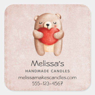 Sticker Carré Ours en peluche mignon qui mène une affaire de coe