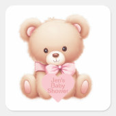 Sticker Carré Ours en peluche rose (Devant)