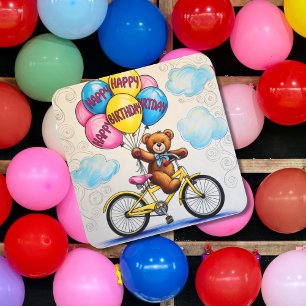 Sticker Carré Ours en peluche sur des ballons à bicyclette