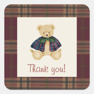 Sticker Carré Ours en peluche vintage motif carreaux Merci