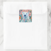 Sticker Carré Ours et fleurs polaires (Sac)
