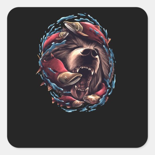 Sticker Carré Ours grizzli (Devant)