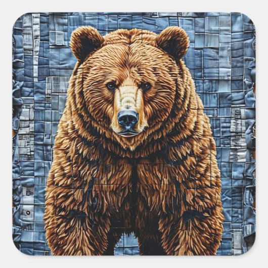 Sticker Carré Ours grizzly Cadeau de faune puissant (Devant)