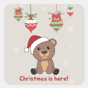Sticker Carré Ours Joyeux Noël Animaux d'hiver Ours Carré S