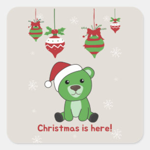 Sticker Carré Ours Joyeux Noël Animaux d'hiver Ours Carré S
