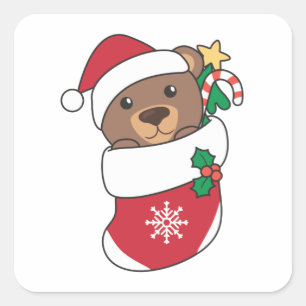 Sticker Carré Ours Noël Neige Hiver Animaux Ours