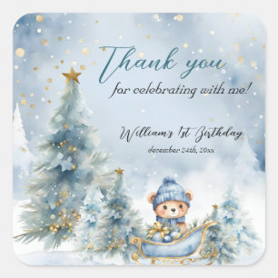 Sticker Carré Ours Noël Un Premier Anniversaire Hiver