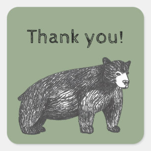 Sticker Carré Ours noir dessiné à la main par Merci