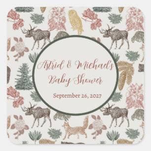 Sticker Carré Ours, Oies et fleurs vintages des bois