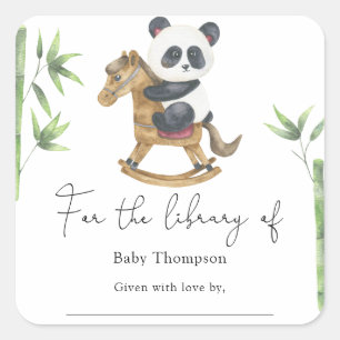 Sticker Carré Ours Panda et bambou - Ex-libris pour Baby Shower