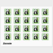 Sticker Carré Ours panda mangeant des feuilles de bambou (Feuille)