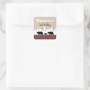Sticker Carré Ours Plaid Fête d'anniversaire