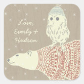 Sticker Carré Ours polaire Chouette Casquettes et pulls Étoiles  (Devant)