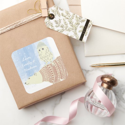 Sticker Carré Ours polaire Chouette Casquettes et pulls Étoiles (Cadeaux)