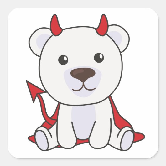 Sticker Carré Ours Polaire Halloween mignonne Devil sorcière enf (Devant)