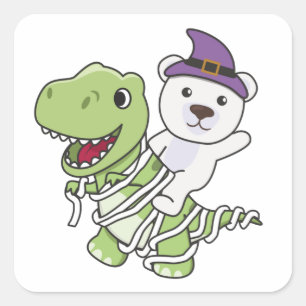 Sticker Carré Ours polaire Joyeux costume de maman T-rex Hallowe
