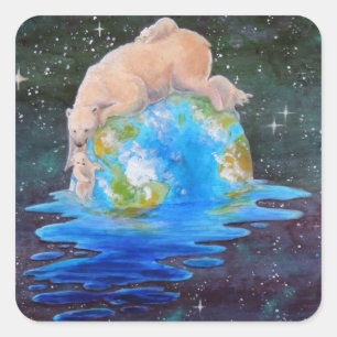 Sticker Carré Ours polaire réchauffement climatique et petits