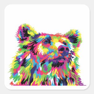 Sticker Carré Ours Spirit Animal Pop Art