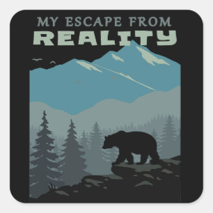 Sticker Carré Ours Wildlife Mountains S'Échappent De La Réalité