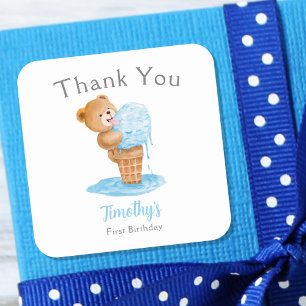Sticker Carré Ourson glace d'anniversaire garçon Teddy Bear