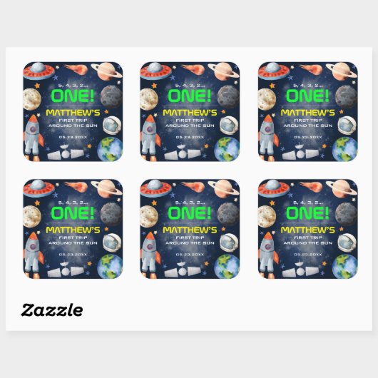 Sticker Carré Outer Space First Birthday (Feuille)