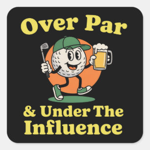 Sticker Carré Over Par et sous l'influence Golf Boire 